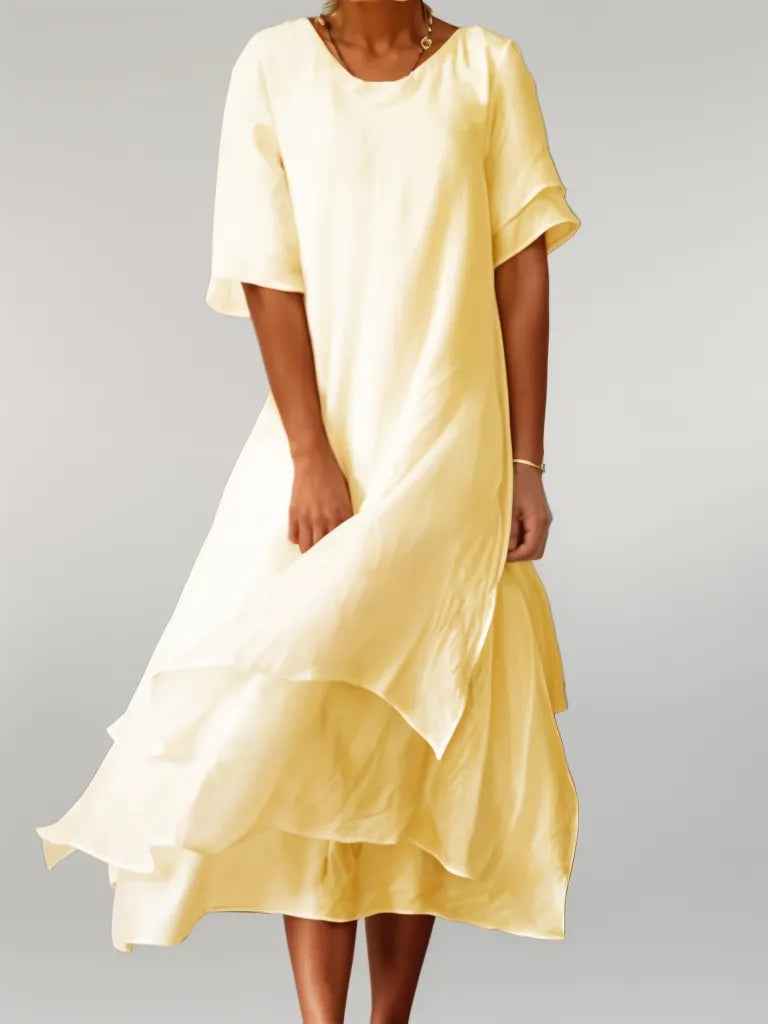 Vestido Largo Algodón Escote V Elegante