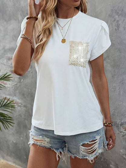 Blusa Fashion con Mangas Florales y Bolsillo Brillante