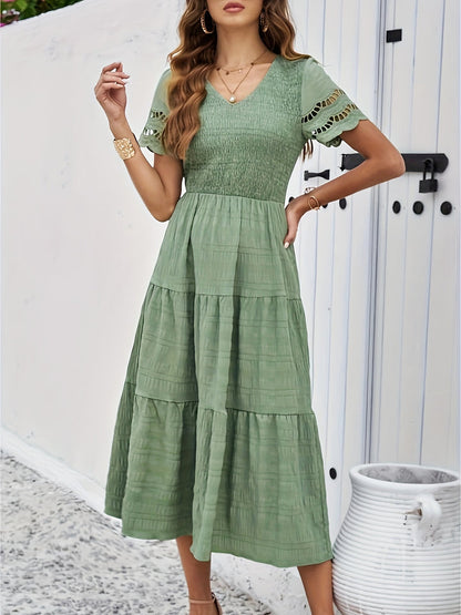 Vestido de Encaje Largo Elegante Mangas Cortas