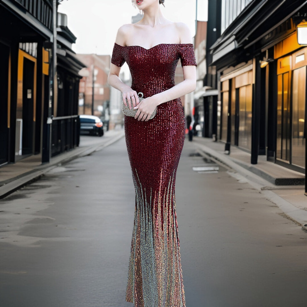 Vestido de Noche Elegante Escote Abierto - Vestiria