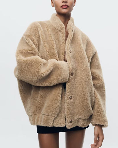 Chaqueta bomber de mujer suave y cálida teddy