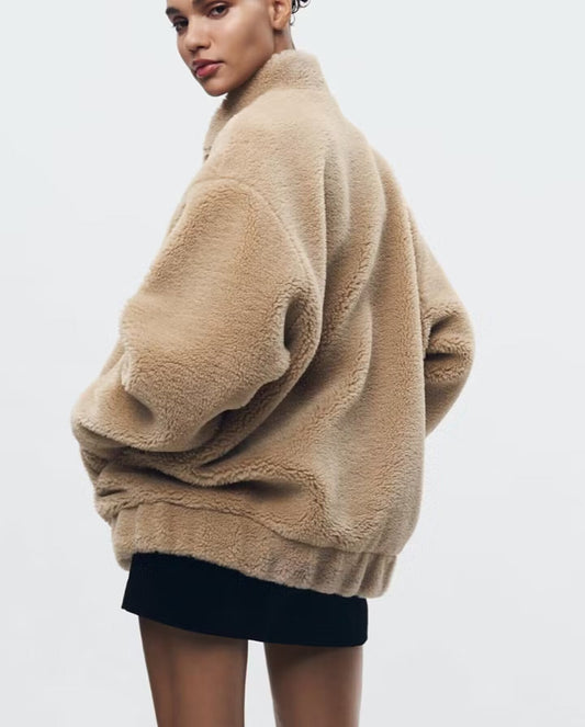 Chaqueta bomber de mujer suave y cálida teddy - Vestiria