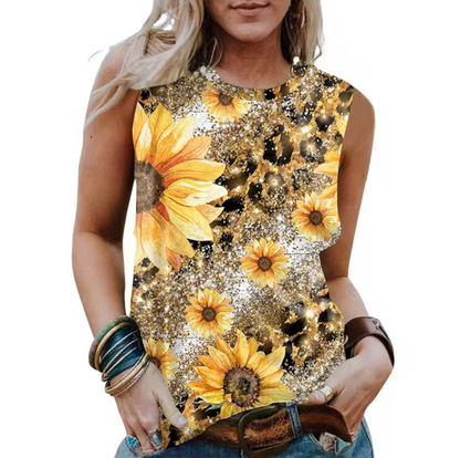 Camiseta Top Estampado Flor de Girasol Mujer