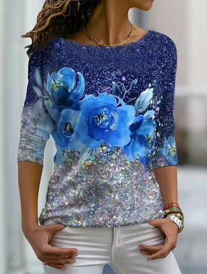 Camiseta Mujer Flor Estilo Clásico