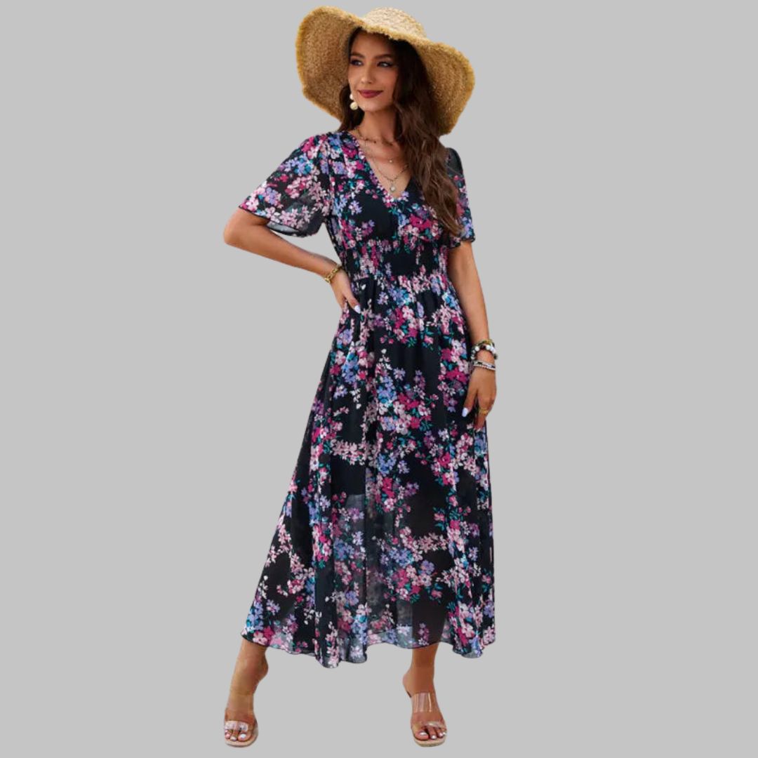 Vestido Floral Midi con Escote en V
