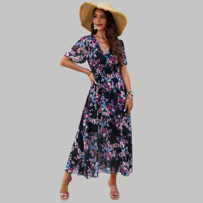 Vestido Floral Midi con Escote en V