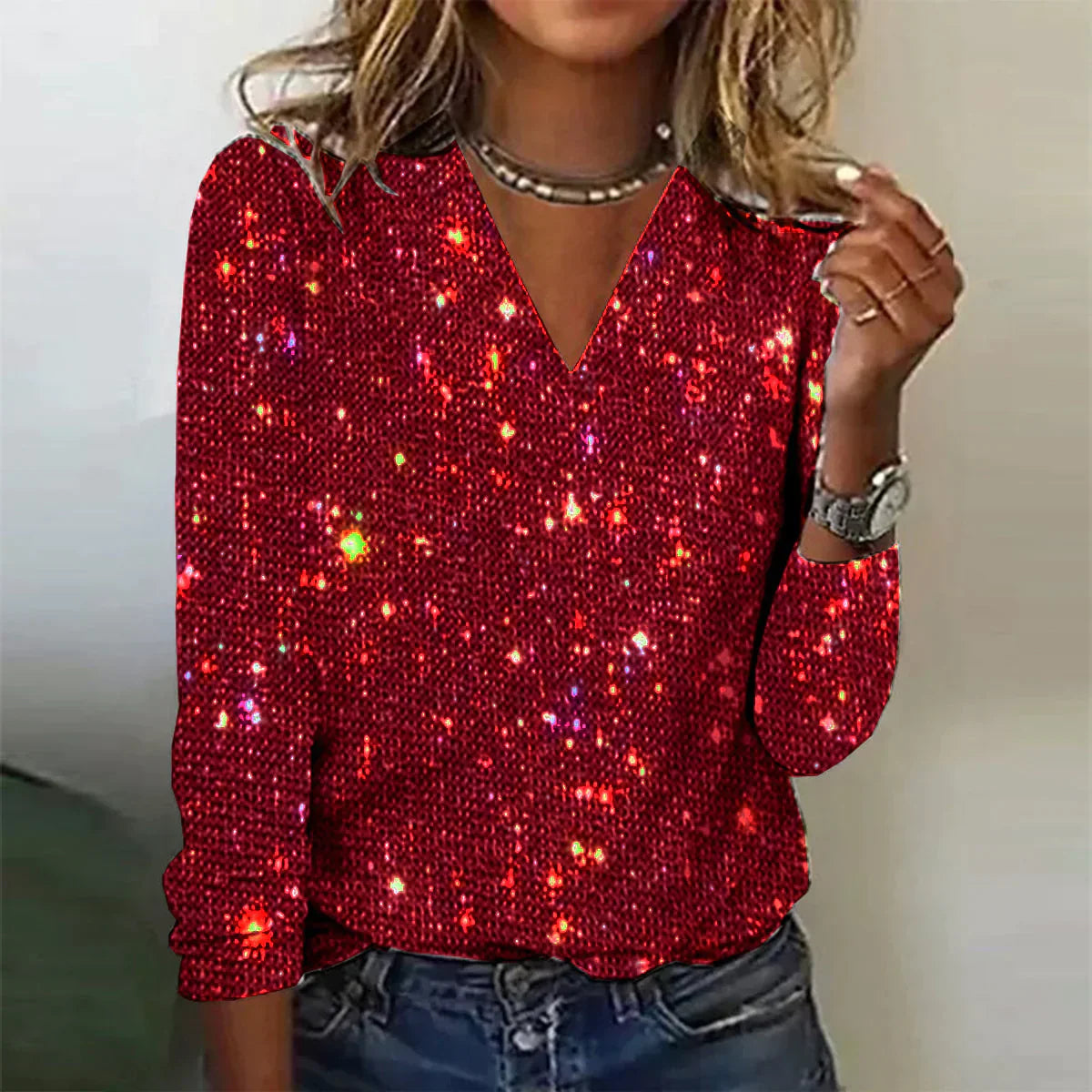 Jersey Luminoso Cuello en V Mujer