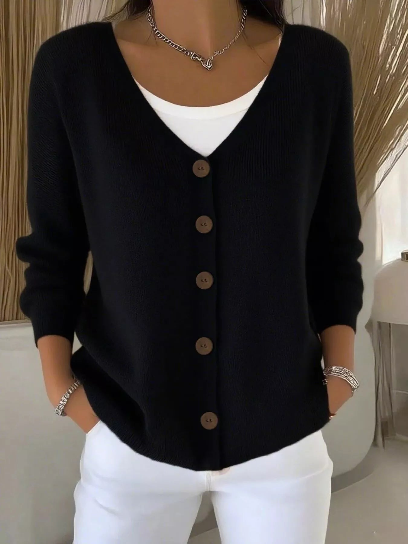 Cárdigan Mujer Cuello en V Botones Elegante - Vestiria