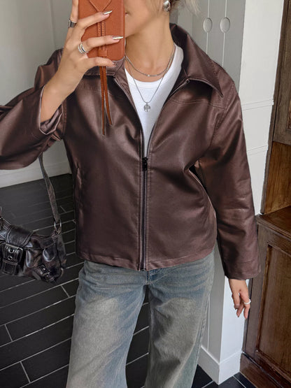 Chaquetón Mujer Cuero Imitación Cremallera Delantero