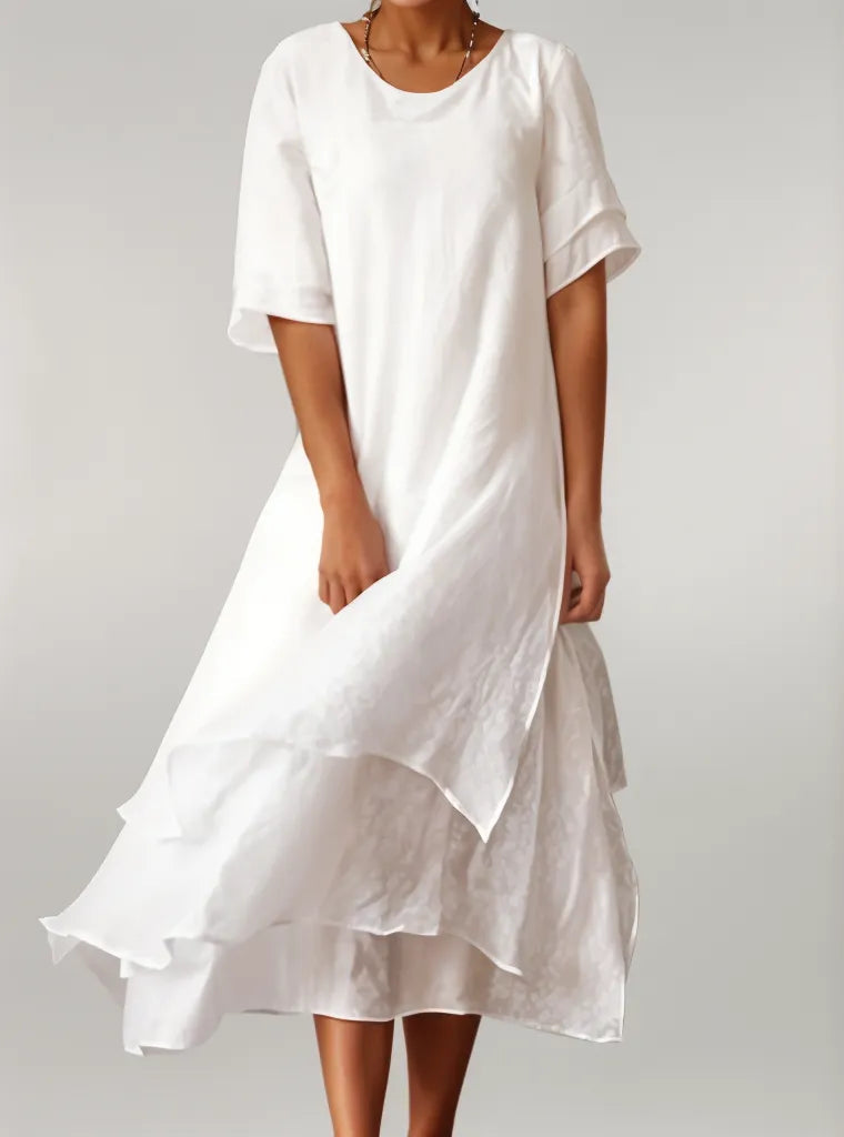 Vestido Largo Algodón Escote V Elegante