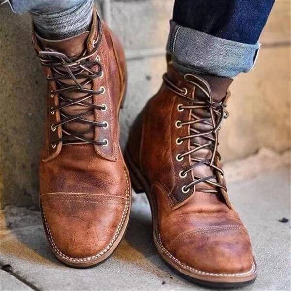 Botas Hombre Invierno Piel Cordón Resistente