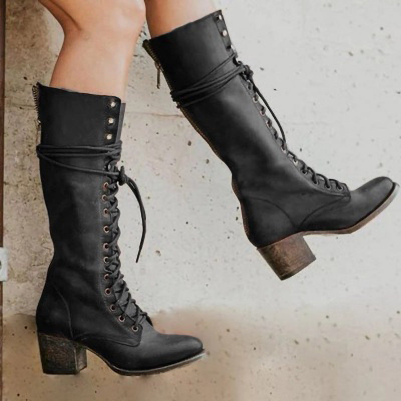 Botas Mujer Estilo Chic Cordones Altas - Vestiria