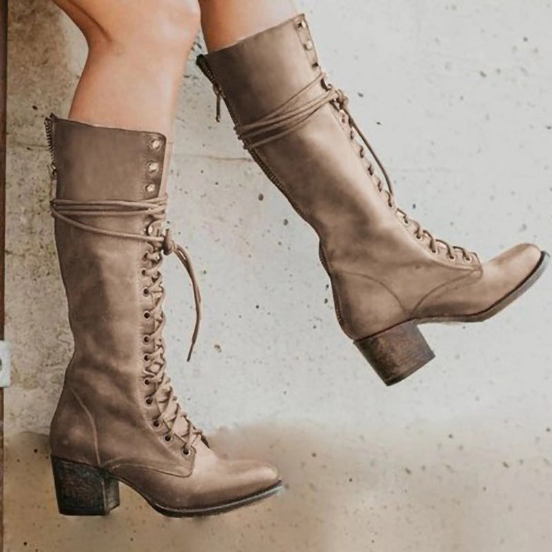 Botas Mujer Estilo Chic Cordones Altas