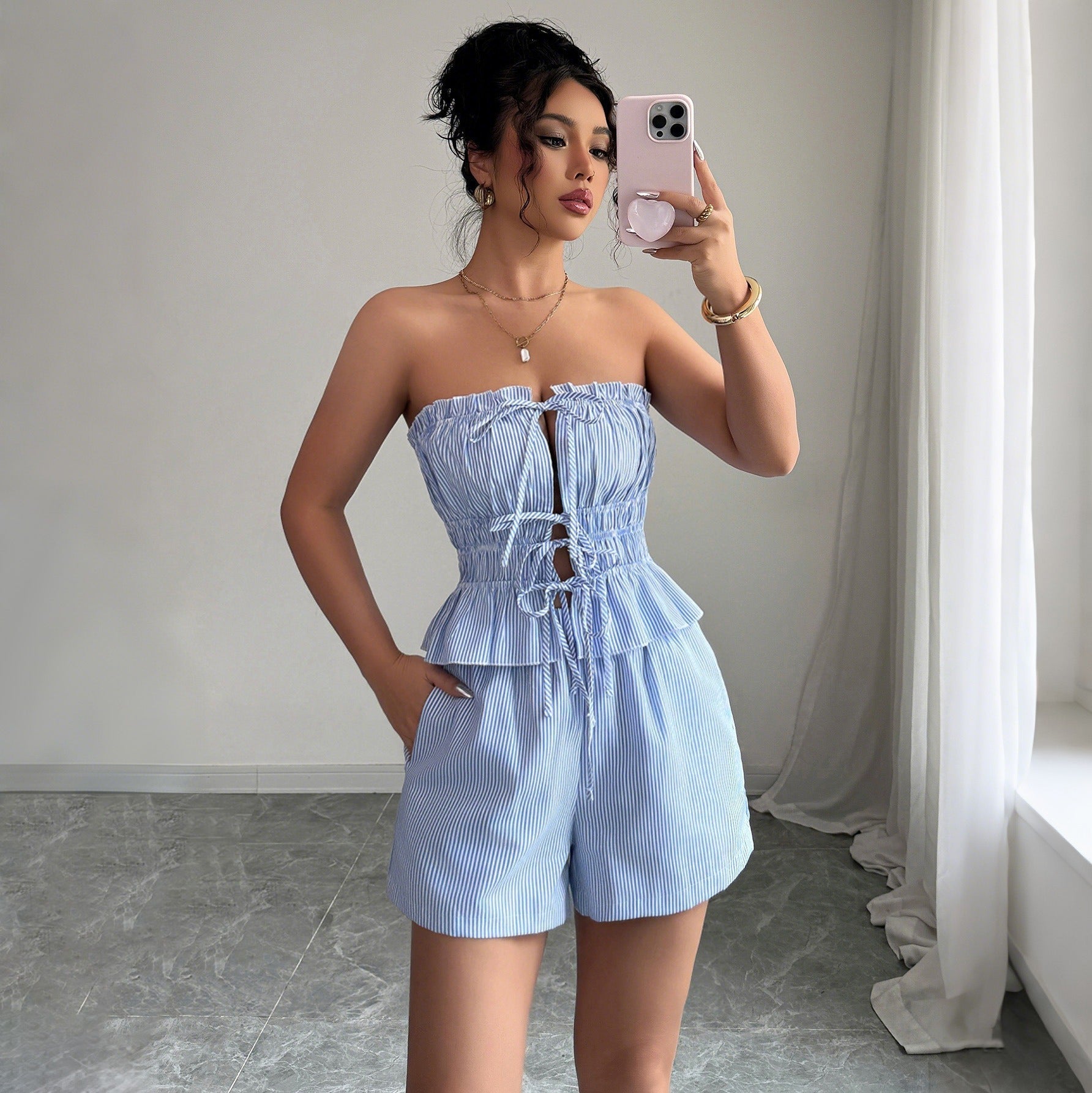 Conjunto corto mujer algodón con lazo Bandeau - Vestiria