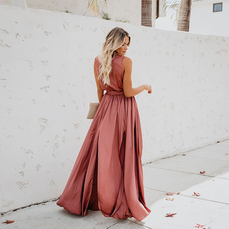Vestido Elegante Sin Mangas Cuello Alto - Vestiria