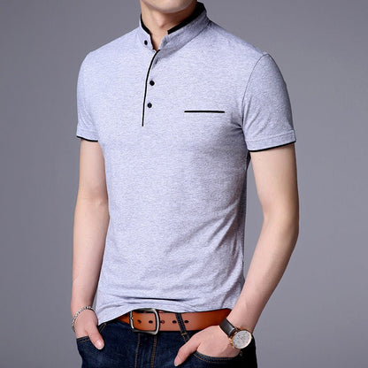 Polo manga corta hombre algodón cuello Mao casual