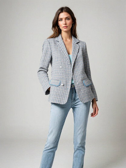 Chaquetilla ajustada encaje y cuadros femenina elegante - Vestiria