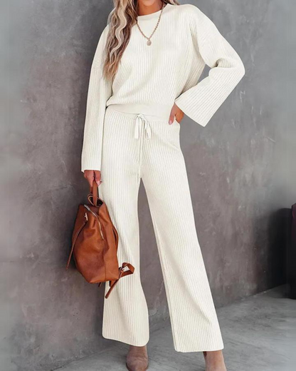 Pantalón y Top Mujer Elegante Cuello Redondo