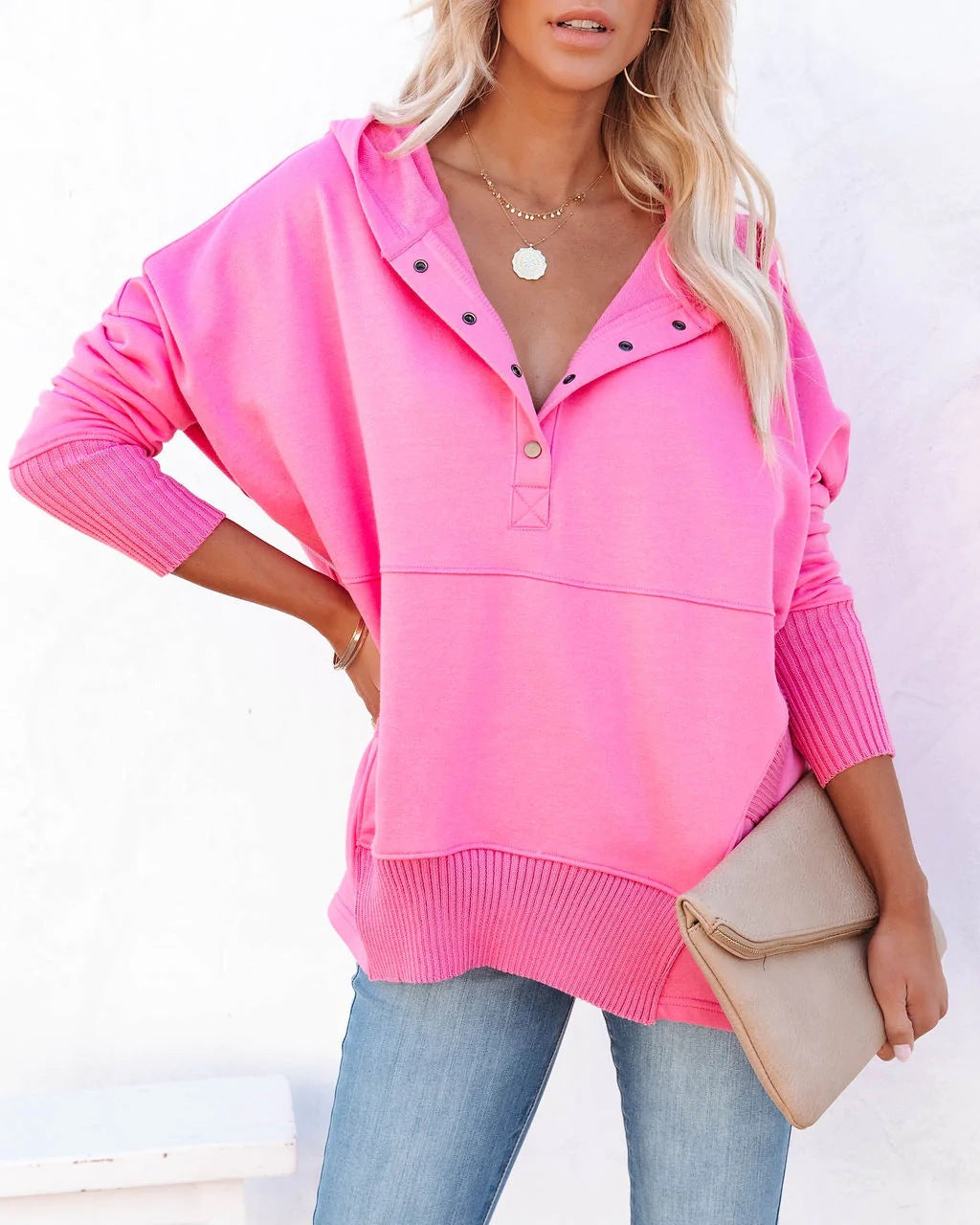 Blusa Deportiva Mujer Cuello en V Con Botones
