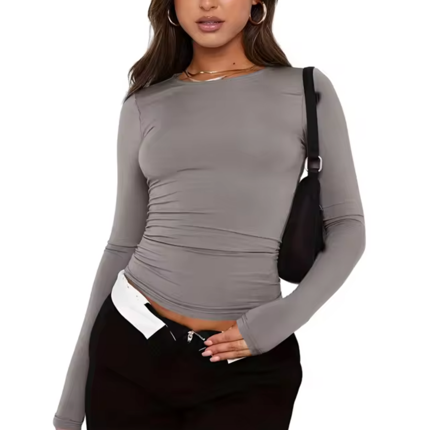Camisa Mujer Manga Larga Cuello Redondo