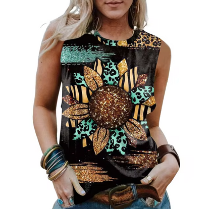 Camiseta Top Estampado Flor de Girasol Mujer