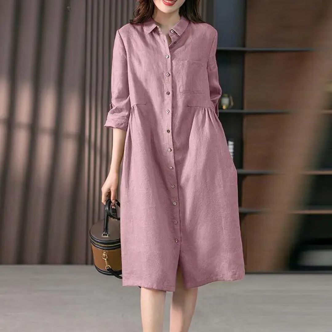 Vestido Ligero con Bolsillo y Botones Decorativos