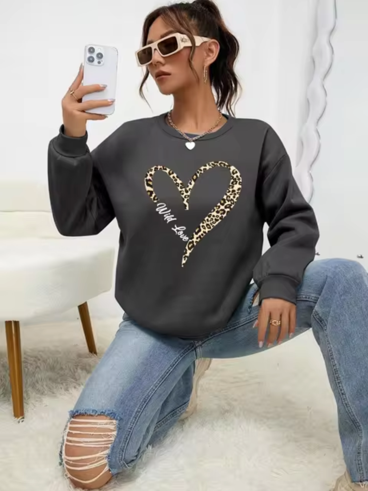 Sudadera de algodón estampada animal print