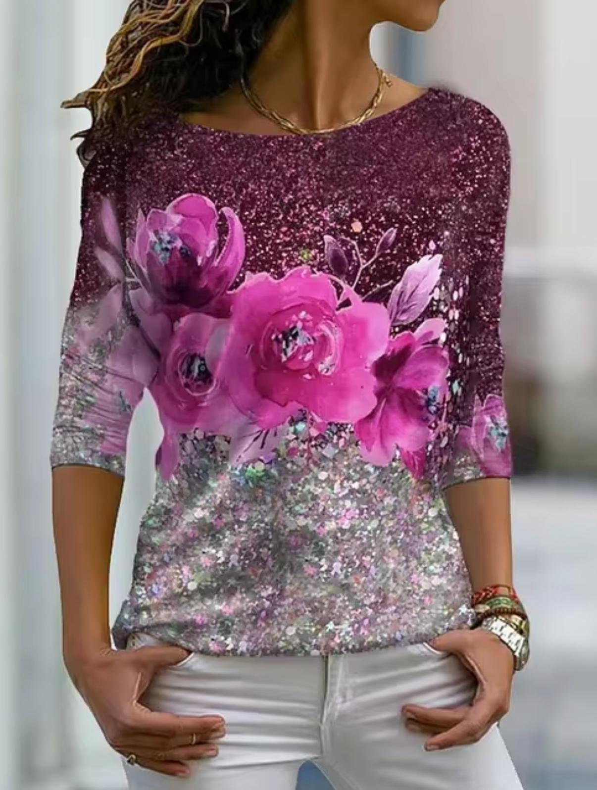 Camiseta Mujer Flor Estilo Clásico