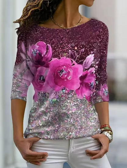 Camiseta Mujer Flor Estilo Clásico