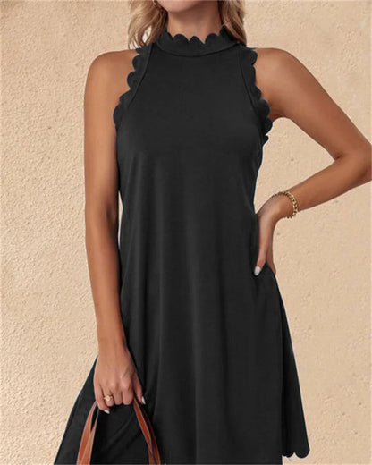 Vestido Corto Cómodo sin Mangas Cuello Alto - Vestiria