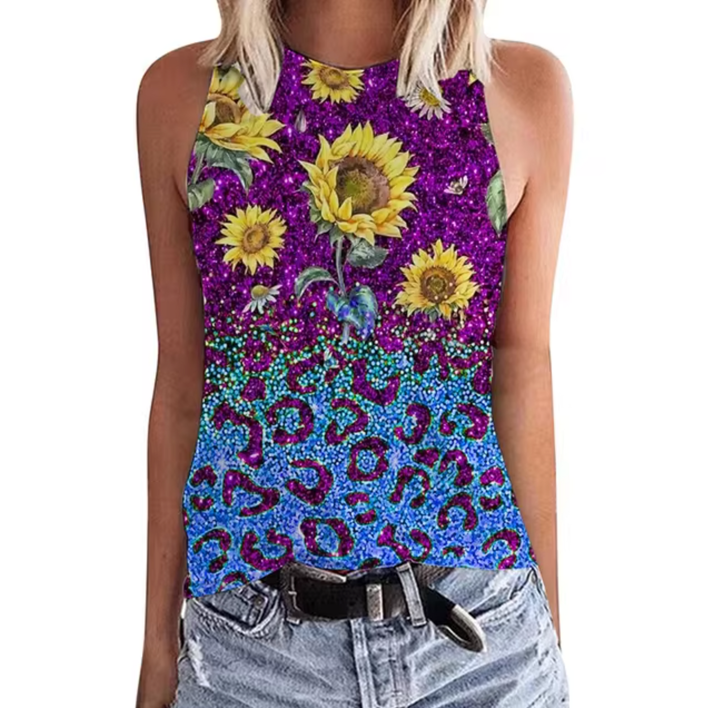 Camiseta Top Estampado Flor de Girasol Mujer
