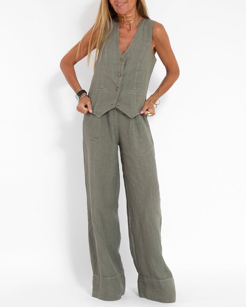 Conjunto Lino Elegante Pantalón Ancho