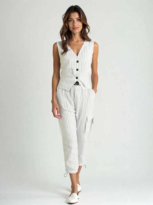 Pantalón y chaleco a rayas mujer elegante - Vestiria