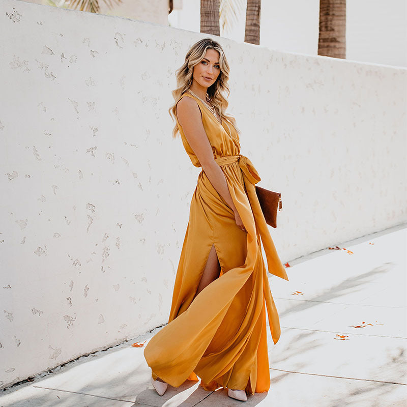 Vestido Elegante Sin Mangas Cuello Alto