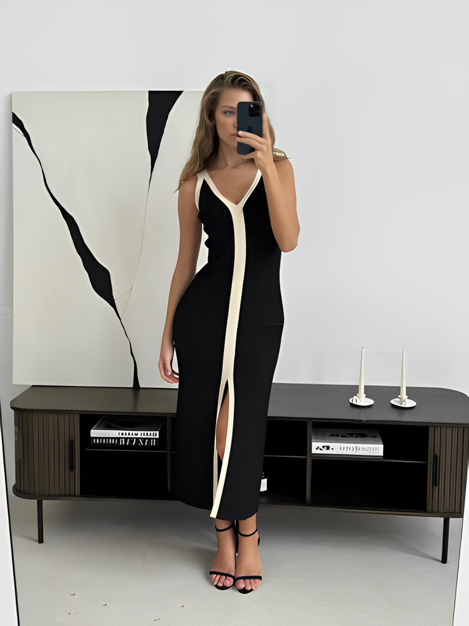 Vestido Escote V Feminino Elegante - Vestiria