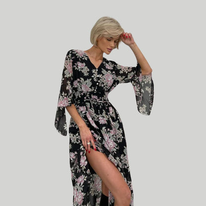 Vestido Floral Midi Elegante Escote V