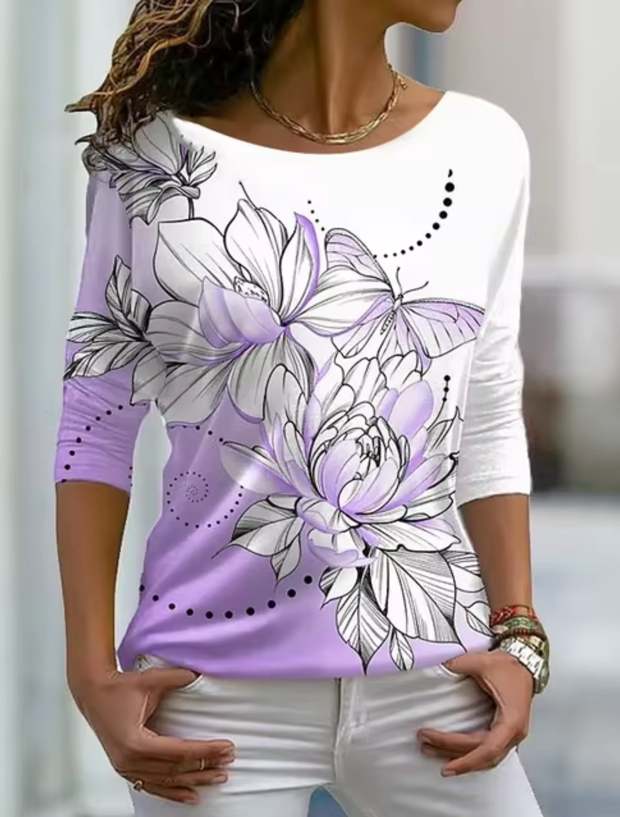 Camiseta Mujer Flor Estilo Clásico
