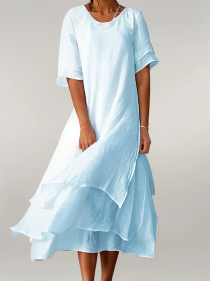 Vestido Largo Algodón Escote V Elegante