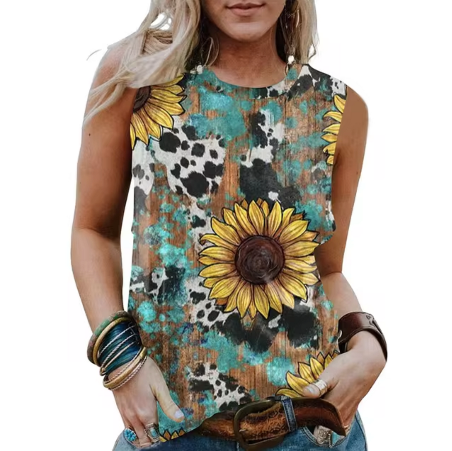 Camiseta Top Estampado Flor de Girasol Mujer