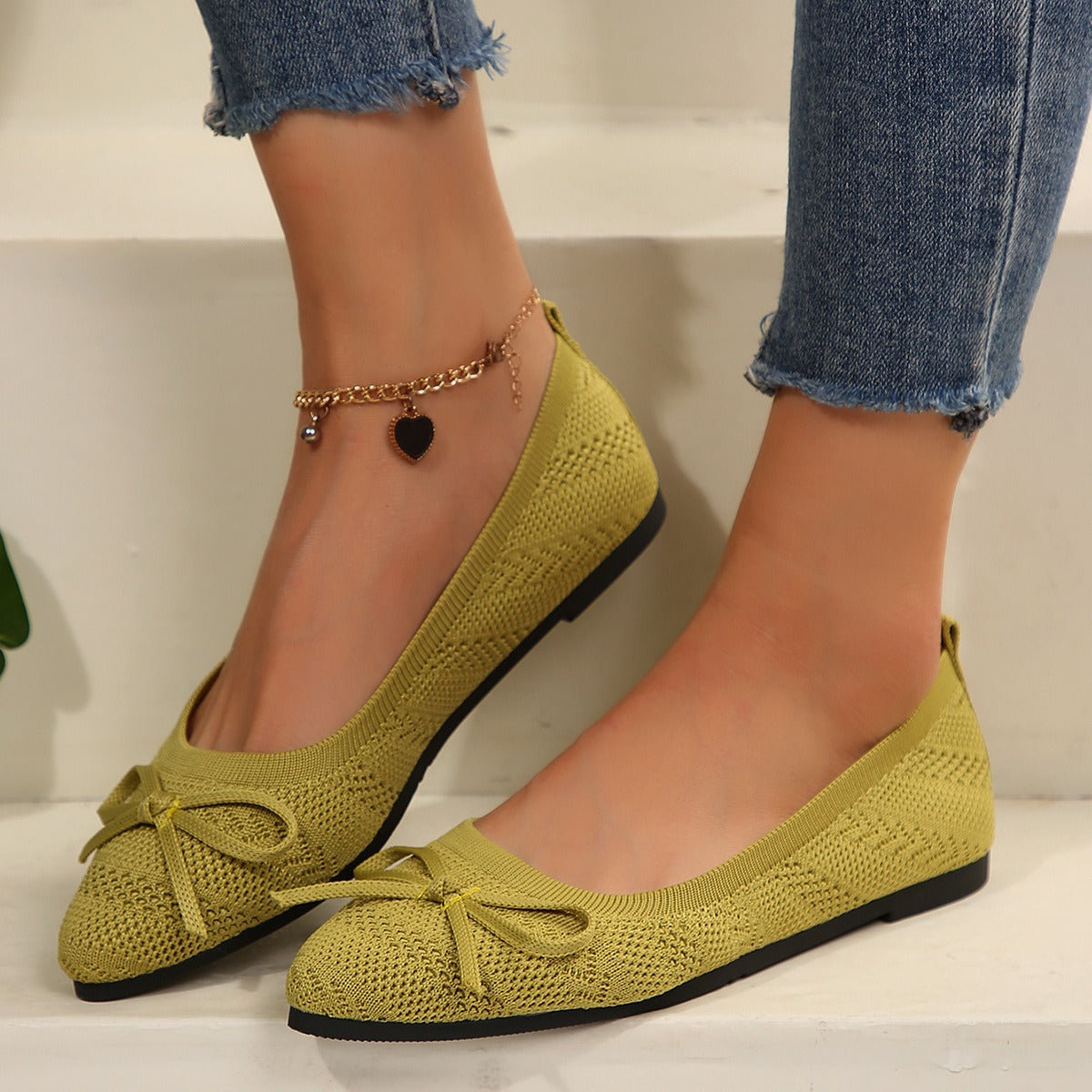 Zapatillas de punto cómodas con lazo para mujer - Vestiria