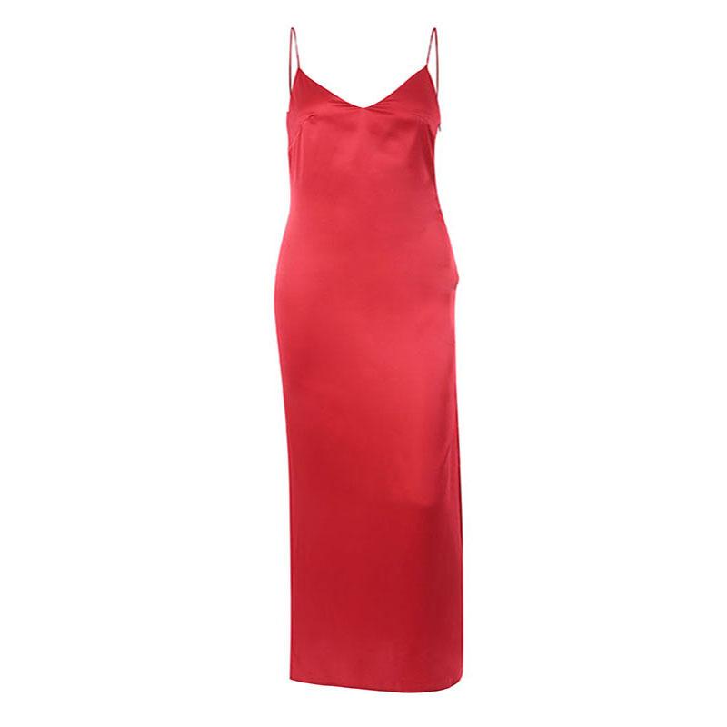 Vestido Largo Satén Elegante con Escote en V