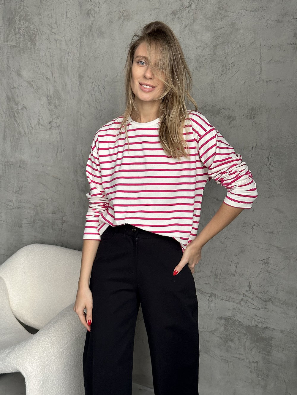 Blusa Rayada Manga Larga Estilo Chic