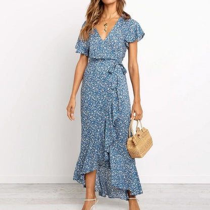 Vestido de Verano Florado Ligero y Fresh con Escote en V