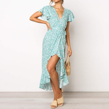 Vestido de Verano Florado Ligero y Fresh con Escote en V