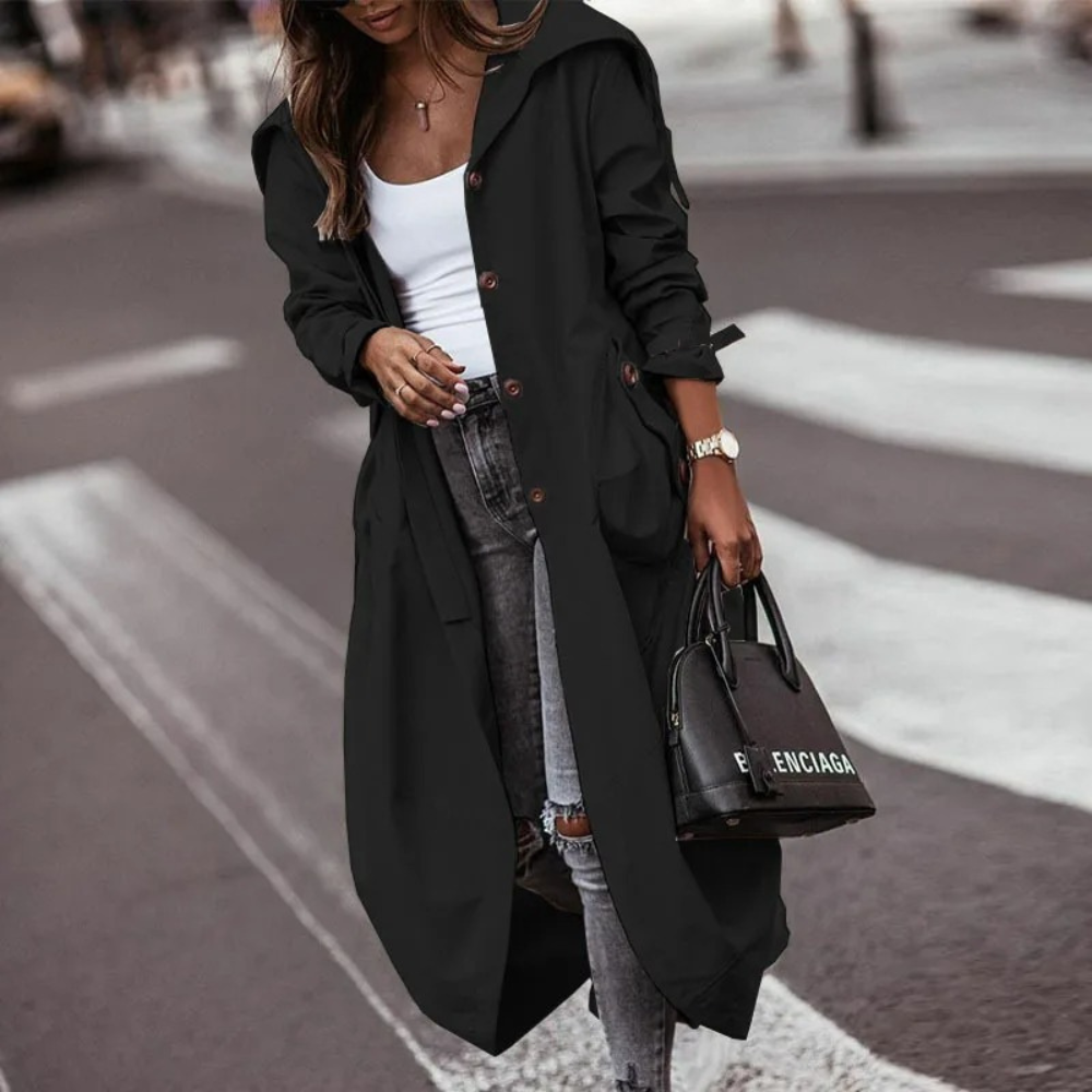 Abrigo Largo Mujer Capucha Oversize Abrigado