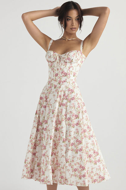 Vestido Florido Estilo Retro Conjunto Cinturado