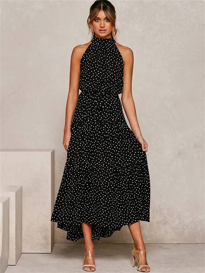 Vestido sin mangas Escote Redondo con Estampado de Lunares
