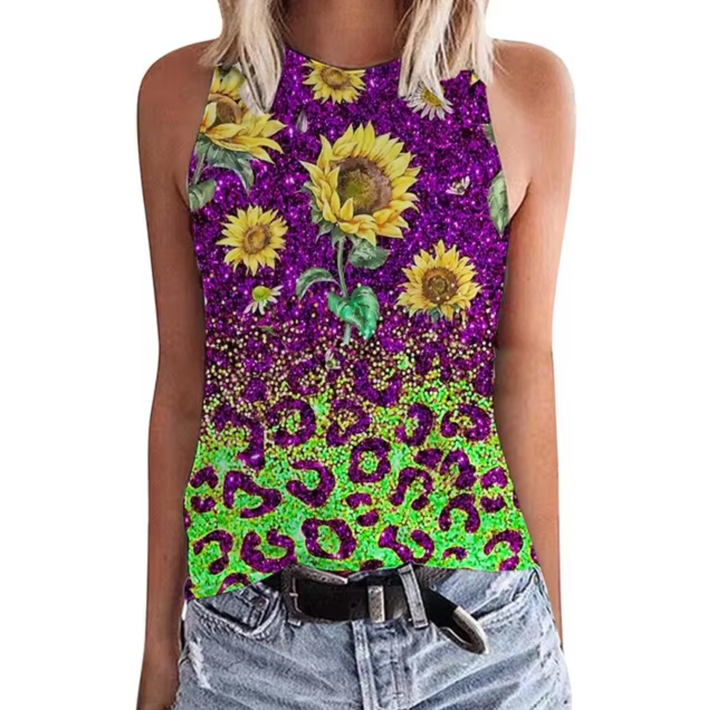Camiseta Top Estampado Flor de Girasol Mujer