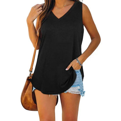 Top de punto con cuello en V femenino