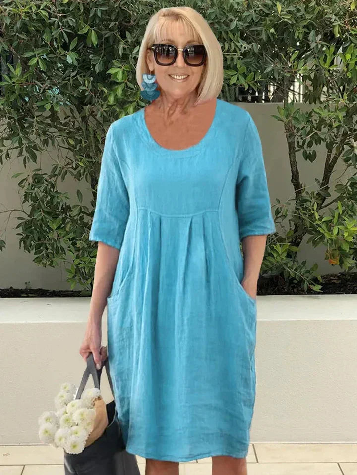 Vestido Algodón Flojo con Bolsillo y Corte Femenino